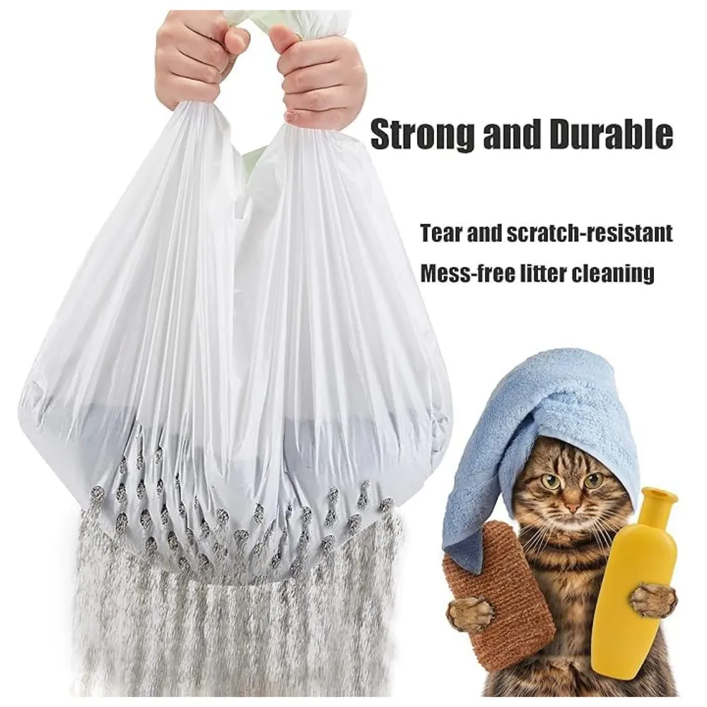 Cat Litter Box Mat Liners with Drawstring, Litter Pan Disposable Bags, 2 Mil Thickened Cat Litter Sifting Liners, Weekly 6 Pack Large Litter Bags for Easy Cleaning Perforated.