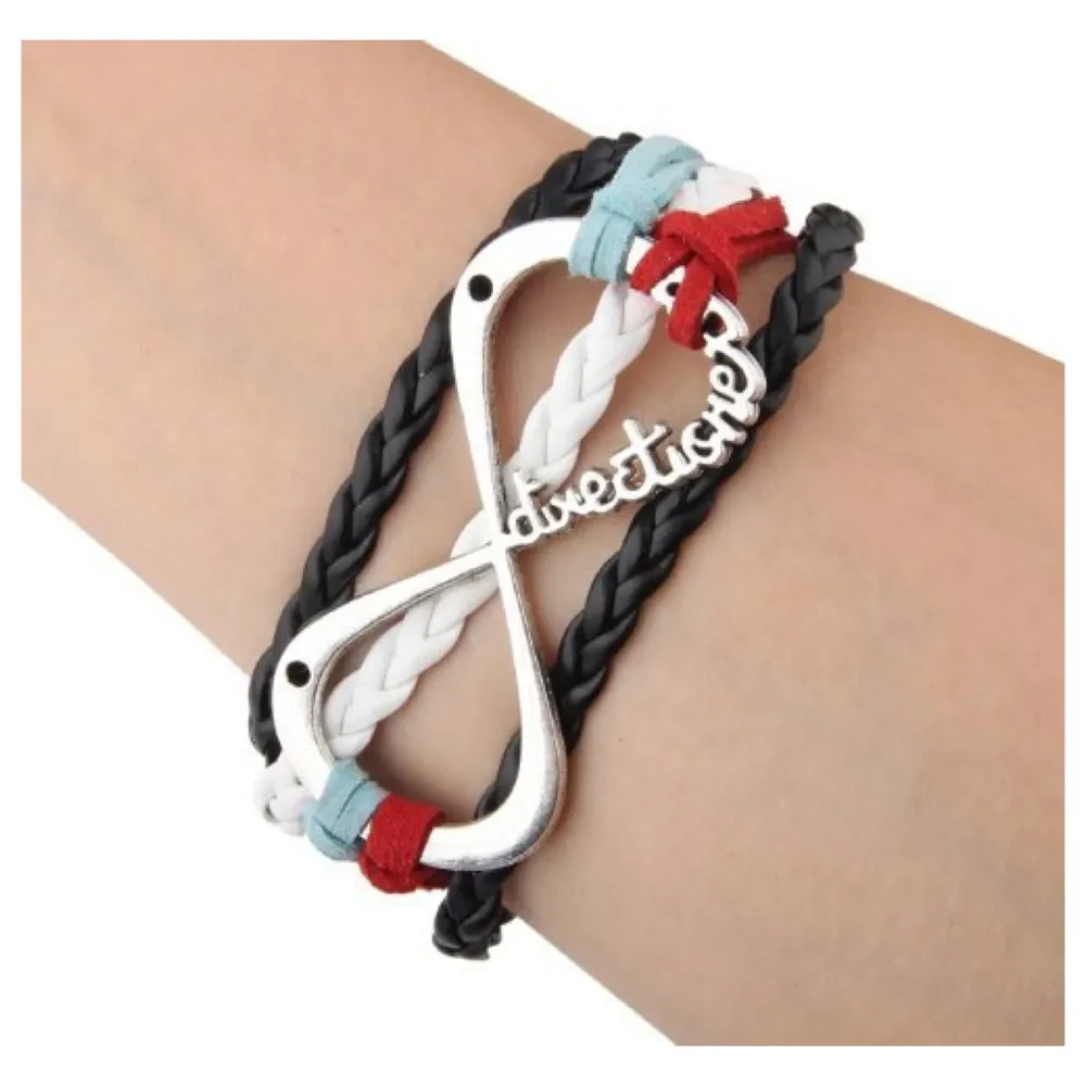 One Direction Twin Hearts Leather Charm Bracelet For Women (Multi Colour)