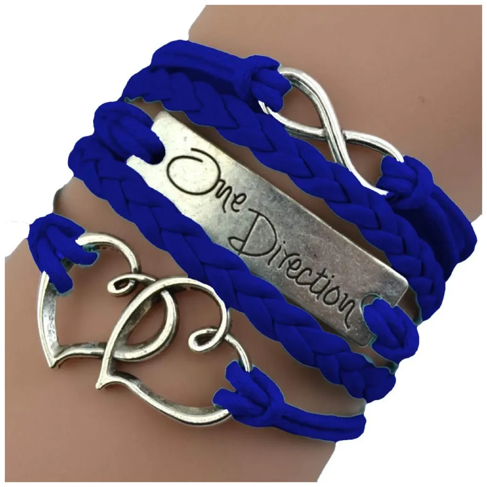 One Direction Twin Hearts Leather Charm Bracelet For Women (Dark Blue) - 2