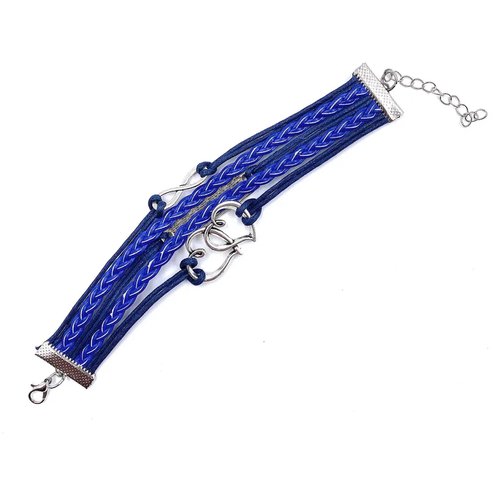 One Direction Twin Hearts Leather Charm Bracelet For Women (Dark Blue) - 5