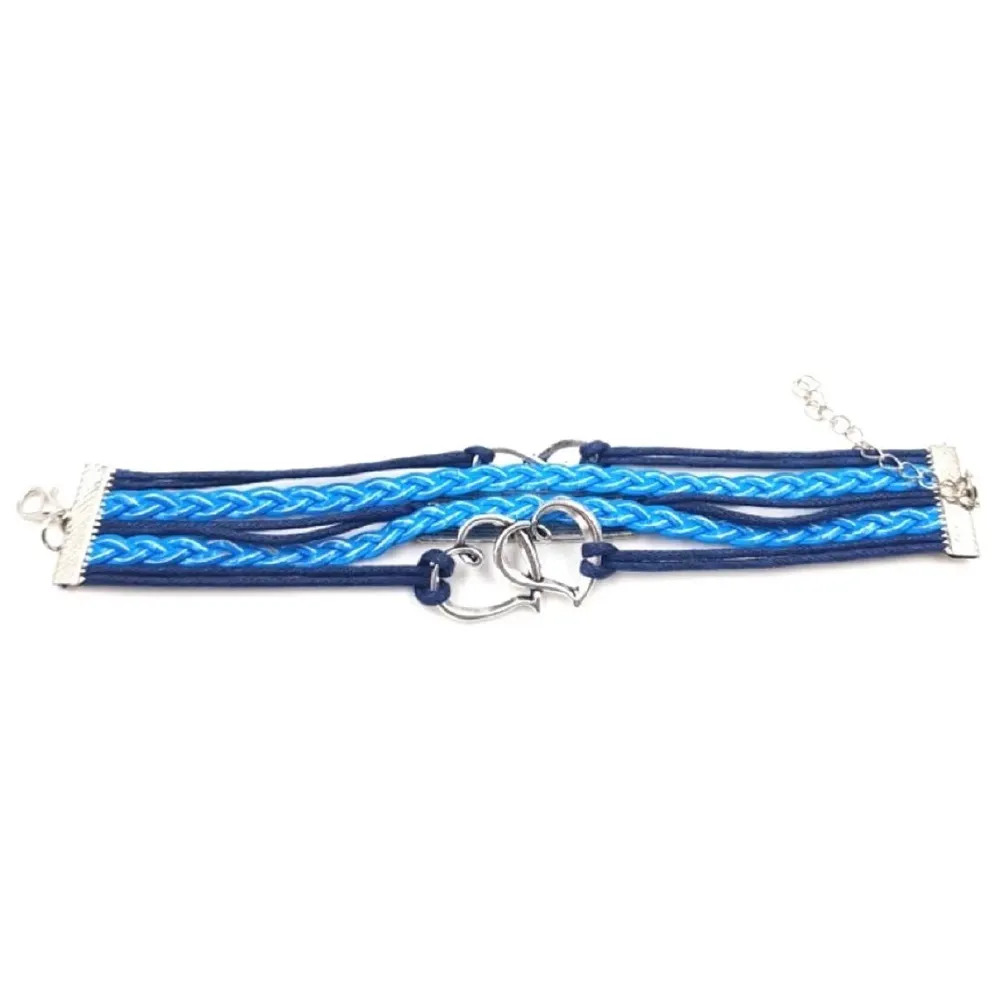 One Direction Twin Hearts Leather Charm Bracelet For Women (Light Blue) - 3