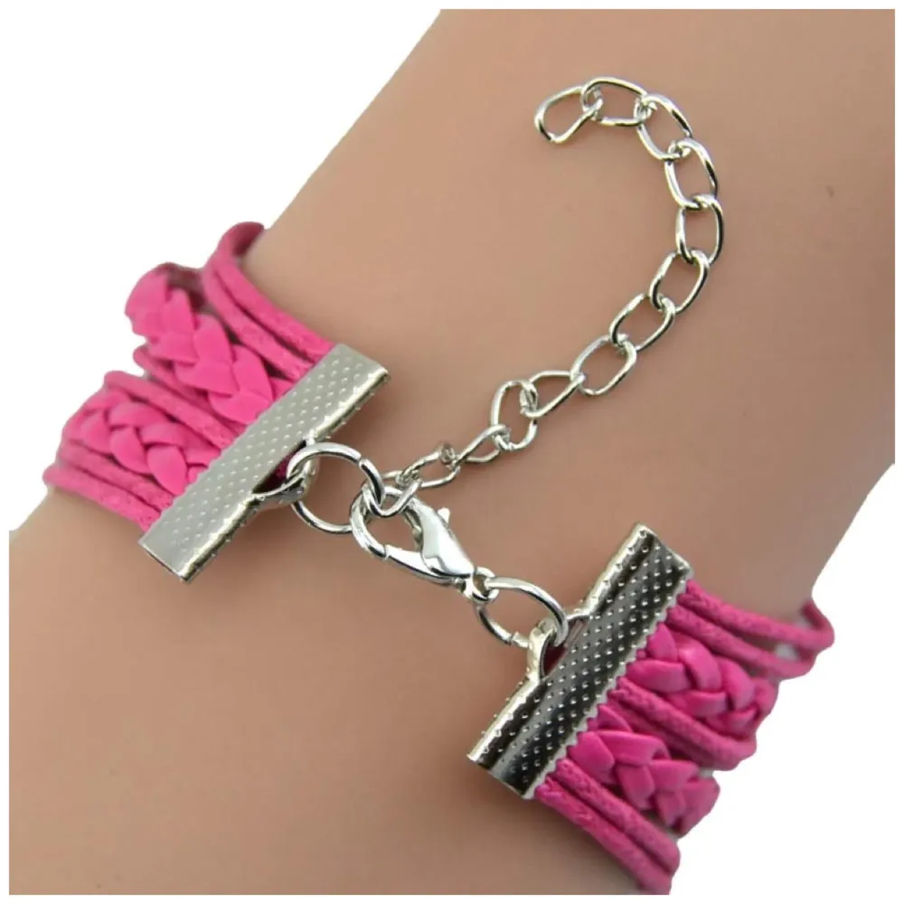 One Direction Twin Hearts Leather Charm Bracelet For Women (Magenta)