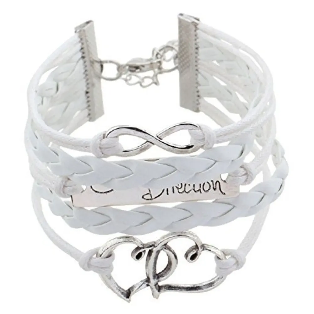 One Direction Twin Hearts Leather Charm Bracelet For Women (White)