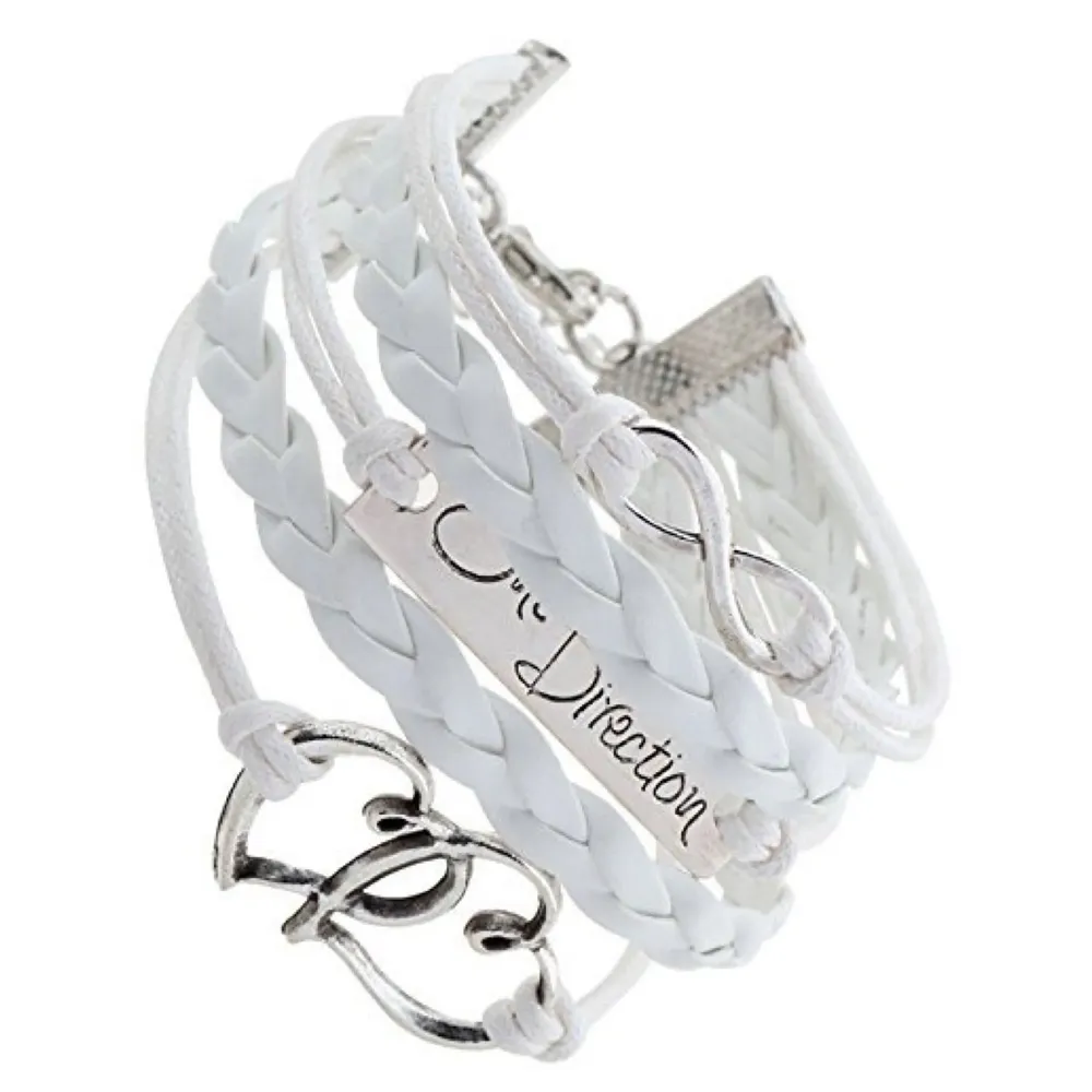 One Direction Twin Hearts Leather Charm Bracelet For Women (White)