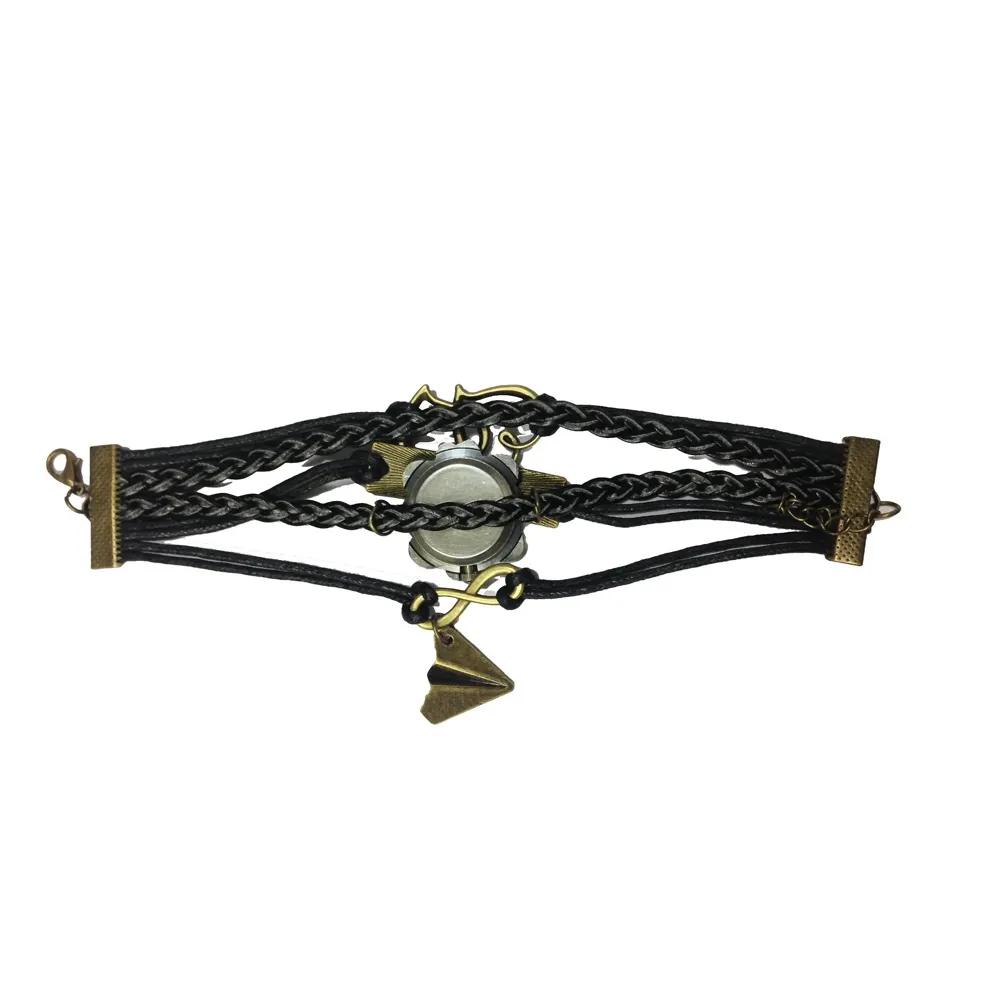 One Direction Multi-Charm Watch Bracelet with Twin Hearts, Infinity & Airplane Charms, Leather Wrap Wristwatch for Girls & Directioner Fans - 3