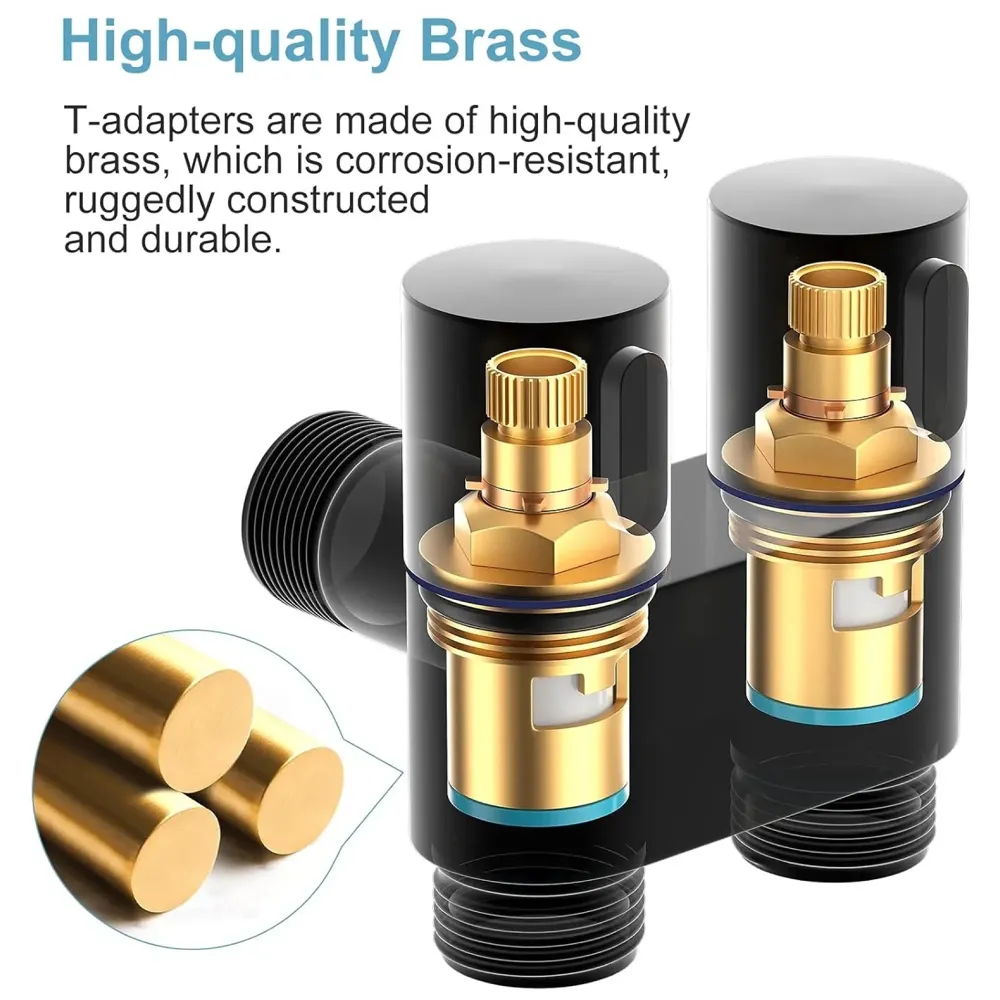 1-In-2-Out Dual Control Angle Valve, Angular Angle Cock Water Splitter Valve with Shut-Off, 1/2" Black - 3