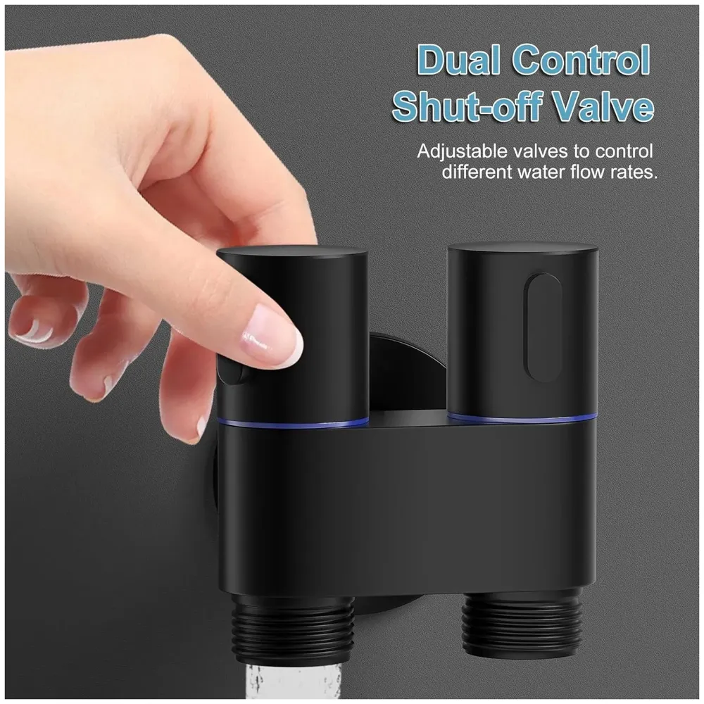 1-In-2-Out Dual Control Angle Valve, Angular Angle Cock Water Splitter Valve with Shut-Off, 1/2" Black - 5
