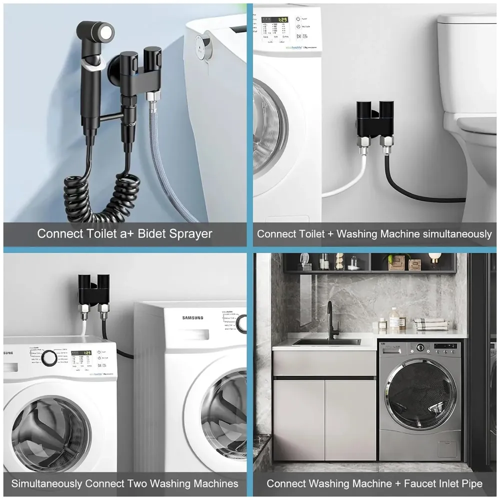 1-In-2-Out Dual Control Angle Valve, Angular Angle Cock Water Splitter Valve with Shut-Off, 1/2" Black - 7