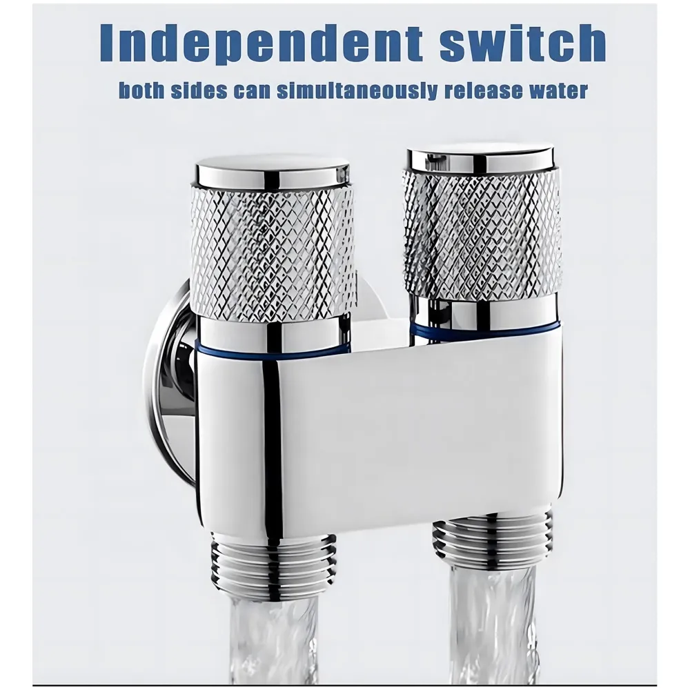 Gold 2 in 1 Angular Dual Double Angle Valve Dual Tap for Bathroom, Geyser | Luxury Series Two-Way | 2 in 1 Angle Valve for Bathroom | Two Way Tap Golden Washing Machine.