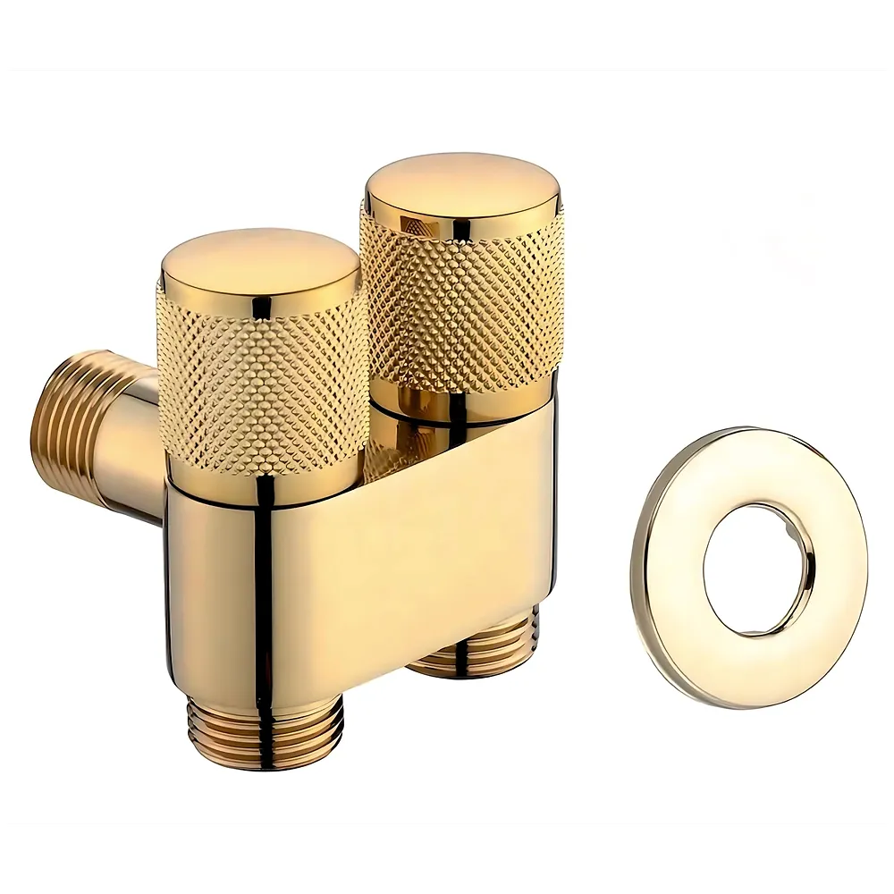 Gold 2 in 1 Angular Dual Double Angle Valve Dual Tap for Bathroom, Geyser | Luxury Series Two-Way | 2 in 1 Angle Valve for Bathroom | Two Way Tap Golden Washing Machine - Premium
