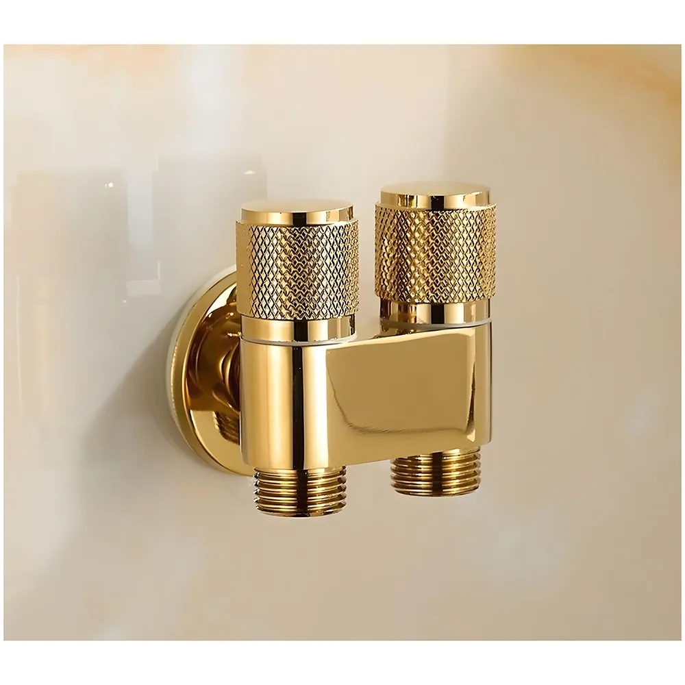 Gold 2 in 1 Angular Dual Double Angle Valve Dual Tap for Bathroom, Geyser | Luxury Series Two-Way | 2 in 1 Angle Valve for Bathroom | Two Way Tap Golden Washing Machine - Premium