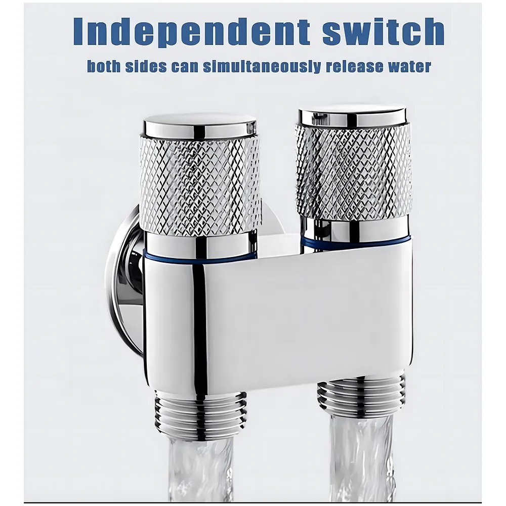 Gold 2 in 1 Angular Dual Double Angle Valve Dual Tap for Bathroom, Geyser | Luxury Series Two-Way | 2 in 1 Angle Valve for Bathroom | Two Way Tap Golden Washing Machine - Premium