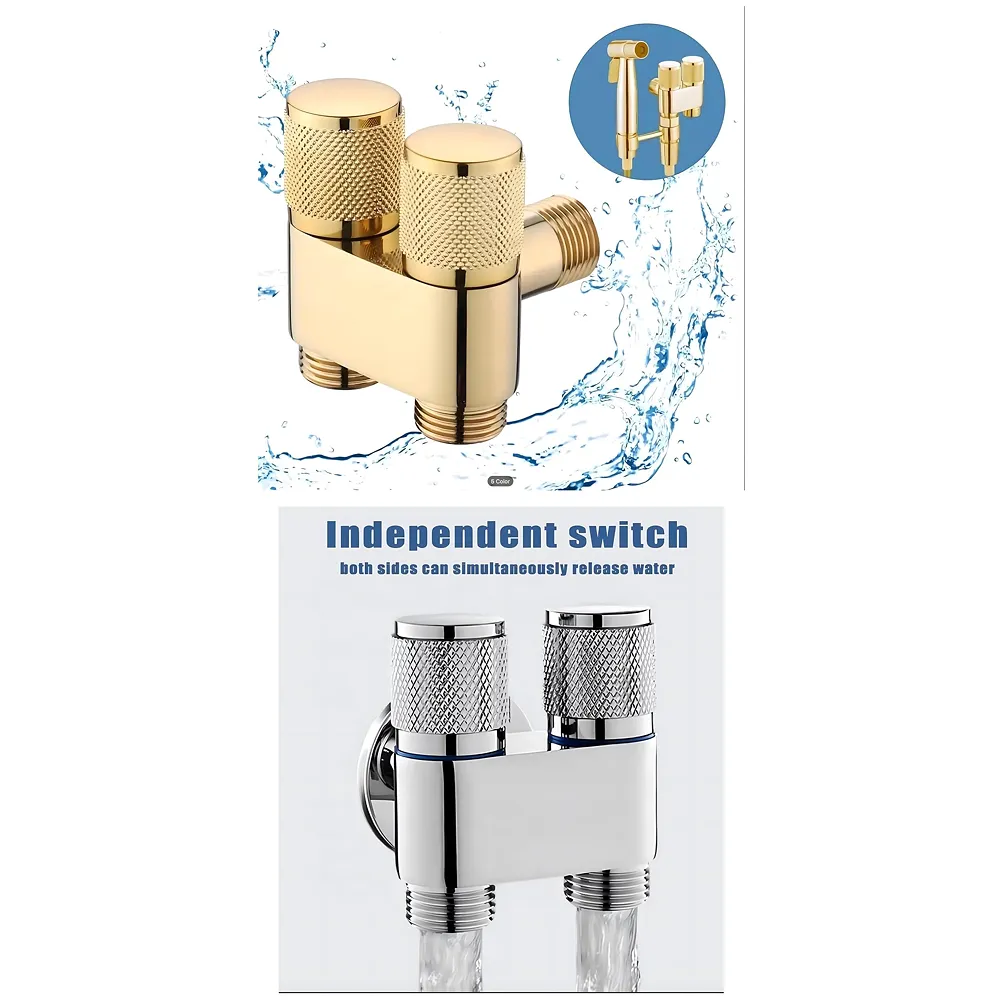 Gold 2 in 1 Angular Dual Angle Valve Two Way Tap Bathroom Geyser