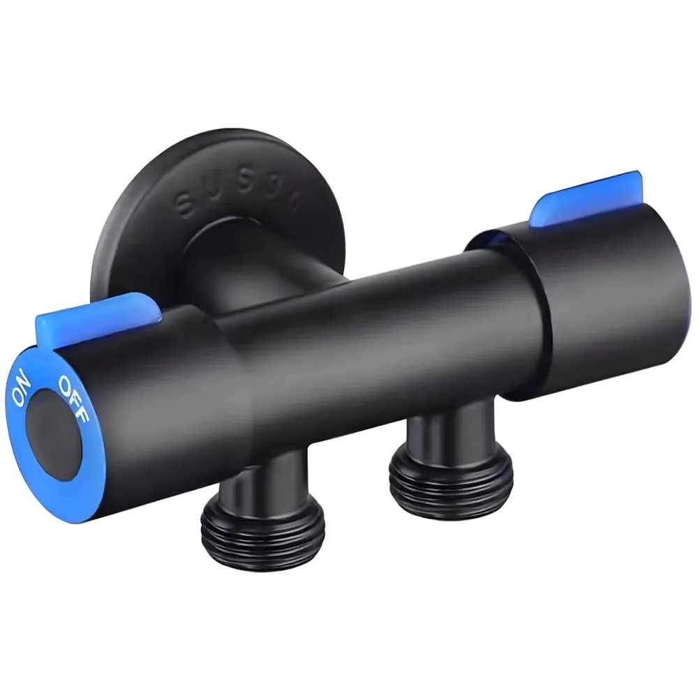 Black 2 in 1 Angular Dual Double Angle Valve Dual Tap for Bathroom, Geyser Two-Way for Bathroom Two Way Tap Washing Machine.