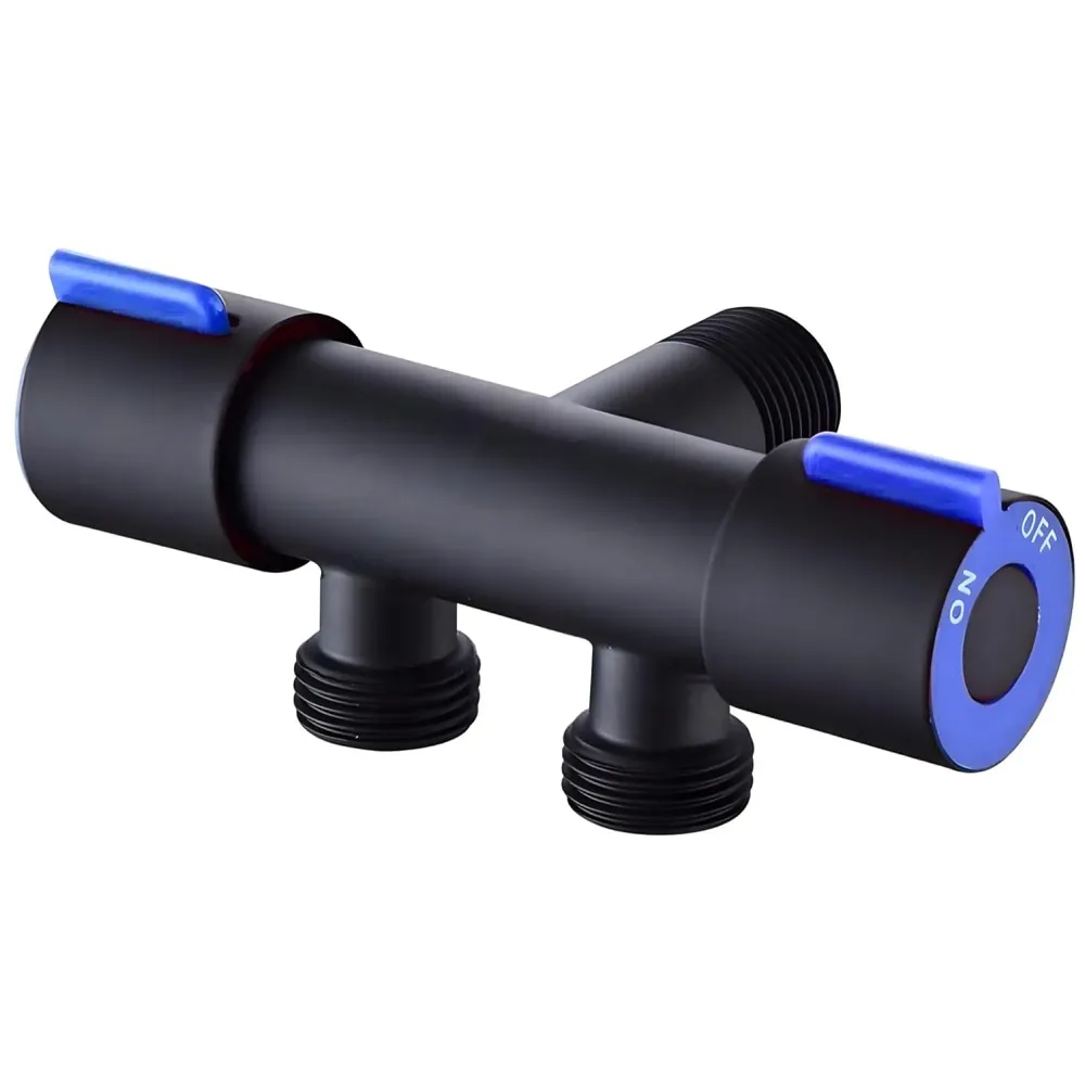 Black 2 in 1 Angular Dual Double Angle Valve Dual Tap for Bathroom, Geyser Two-Way for Bathroom Two Way Tap Washing Machine.