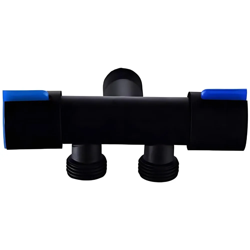 Black 2 in 1 Angular Dual Double Angle Valve Dual Tap for Bathroom, Geyser Two-Way for Bathroom Two Way Tap Washing Machine.