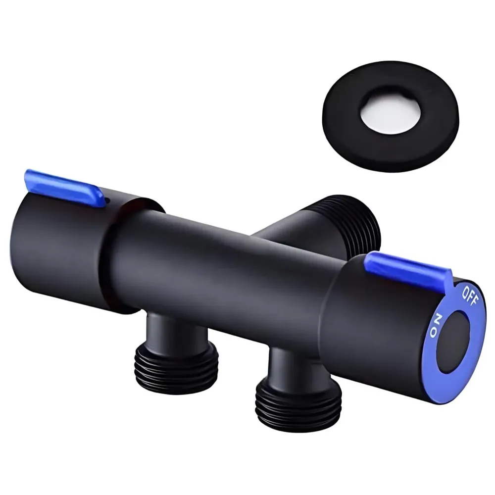 Black 2 in 1 Angular Dual Double Angle Valve Dual Tap for Bathroom, Geyser Two-Way for Bathroom Two Way Tap Washing Machine.