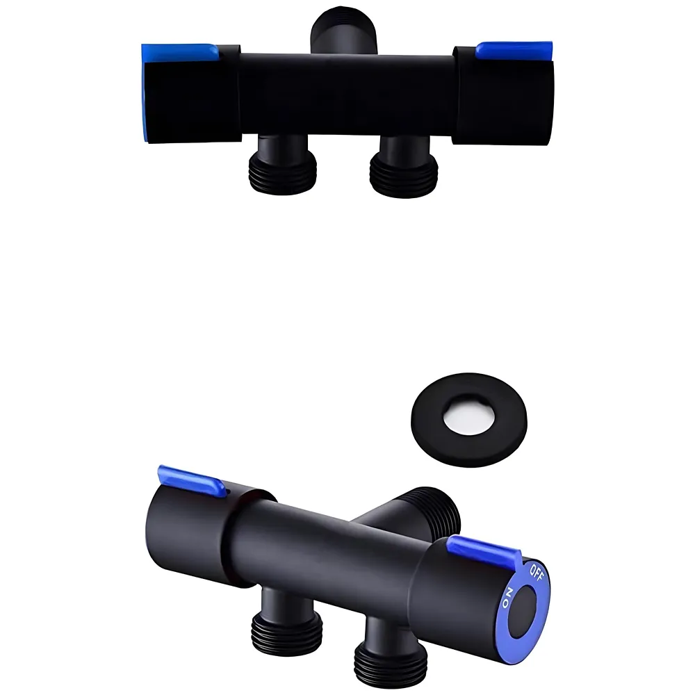 Black 2 in 1 Angular Dual Double Angle Valve Dual Tap for Bathroom, Geyser Two-Way for Bathroom Two Way Tap Washing Machine.