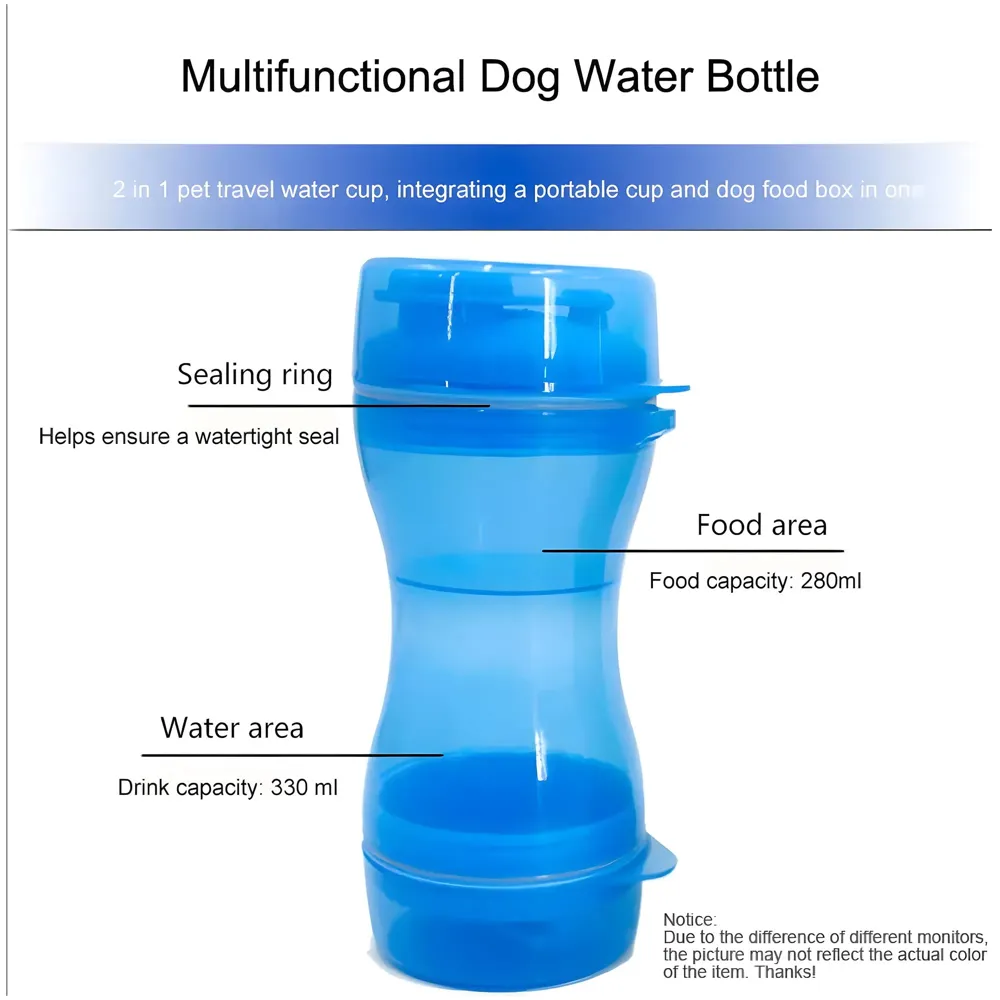 2 in 1 Dog Water Bottle Portable Food Container Drinking Bowl for Small Medium Dogs Outdoor Travel Pet Water Dispenser Feeder