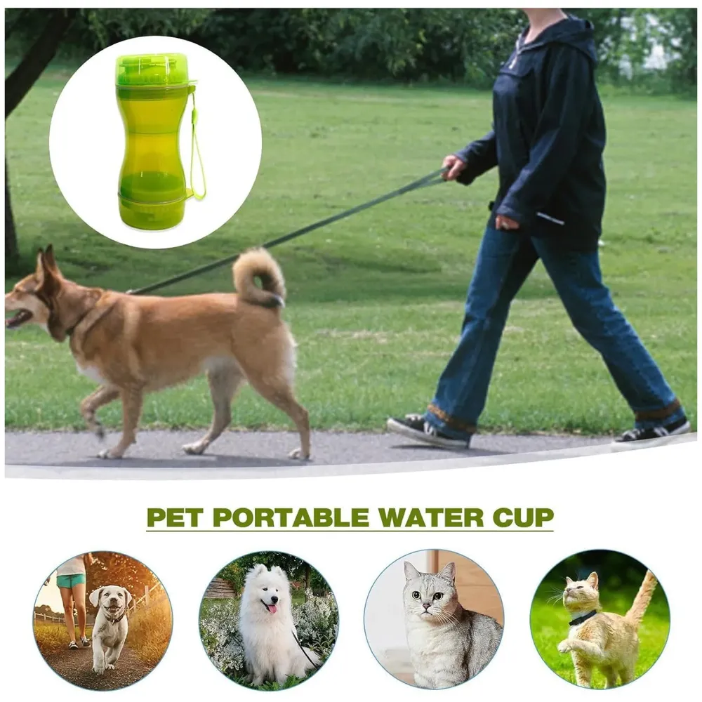 2 in 1 Dog Water Bottle Portable Food Container Drinking Bowl for Small Medium Dogs Outdoor Travel Pet Water Dispenser Feeder Green - 2
