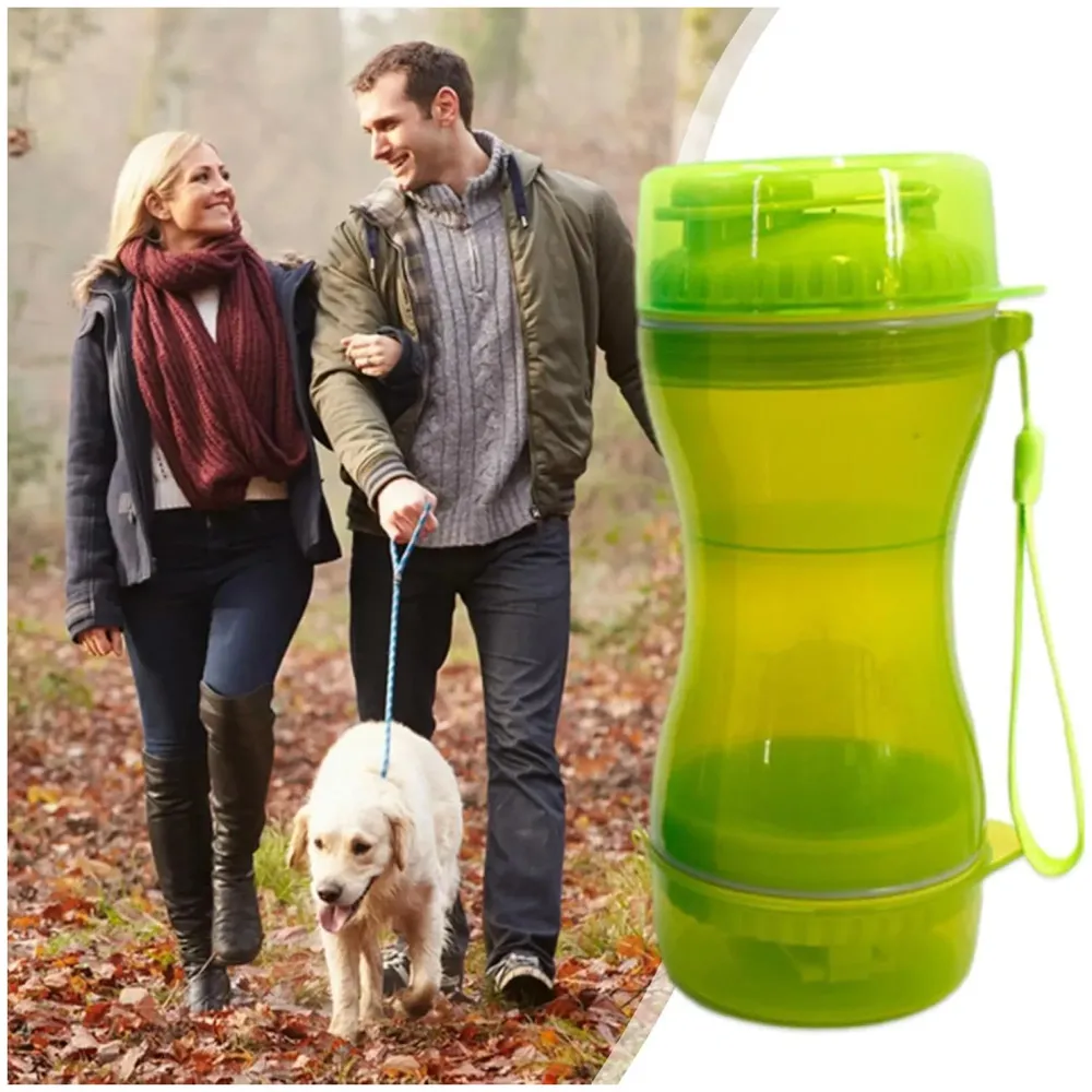 2 in 1 Dog Water Bottle Portable Food Container Drinking Bowl for Small Medium Dogs Outdoor Travel Pet Water Dispenser Feeder Green - 3