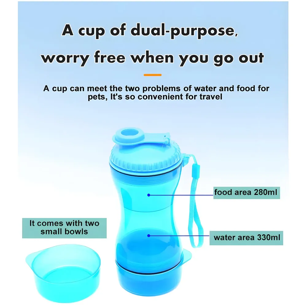 2 in 1 Dog Water Bottle Portable Food Container Drinking Bowl for Small Medium Dogs Outdoor Travel Pet Water Dispenser Feeder