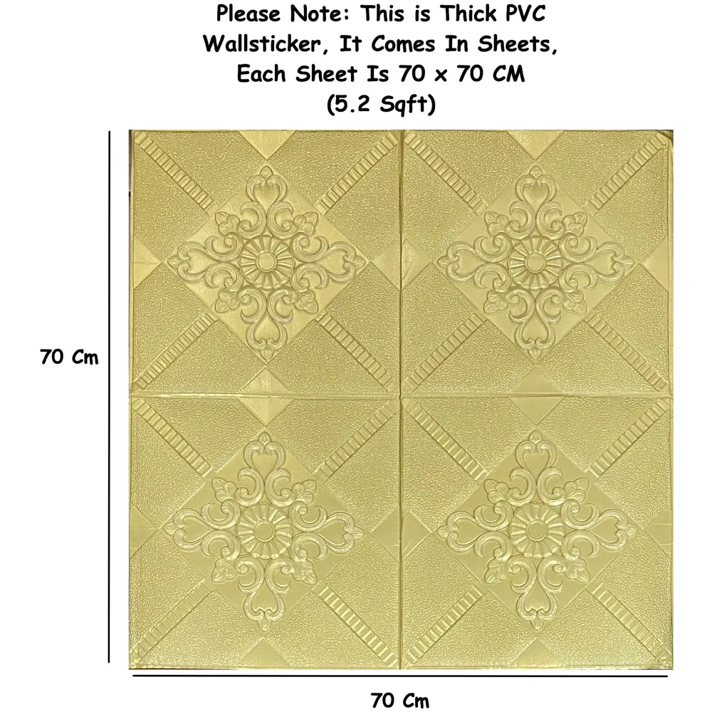 Gold Foam Wall Paper, 3D Wall Stickers 70 x 70 Cm Self-Adhesive Panel Decal PE Wallpaper - Peel and Stick Wall Panels Golden