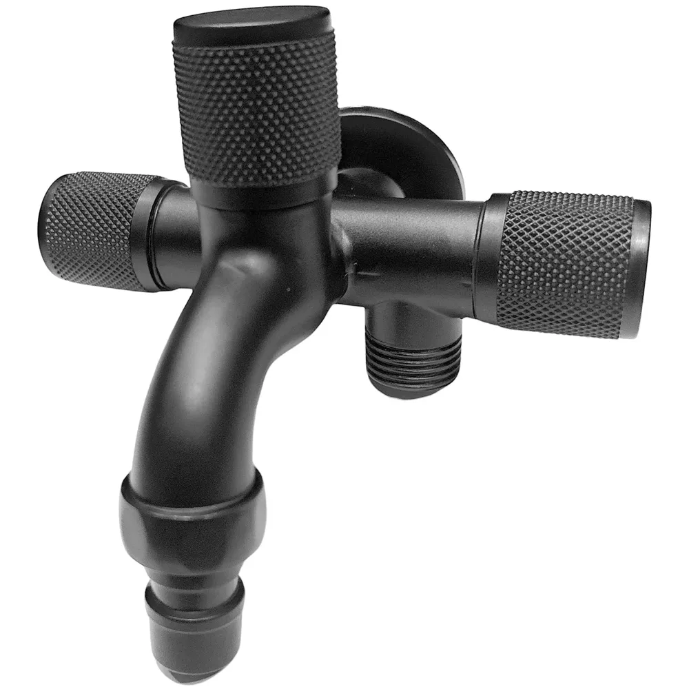 3 in 1 Bibcock Tap Faucet Wall Black Triple for Bathroom, Commode Shower | Luxury Series Three-Way Tap Valve 3 in 1 Water Valve Black Washing Machine - 12.5 x 9 x 12.5 Cm