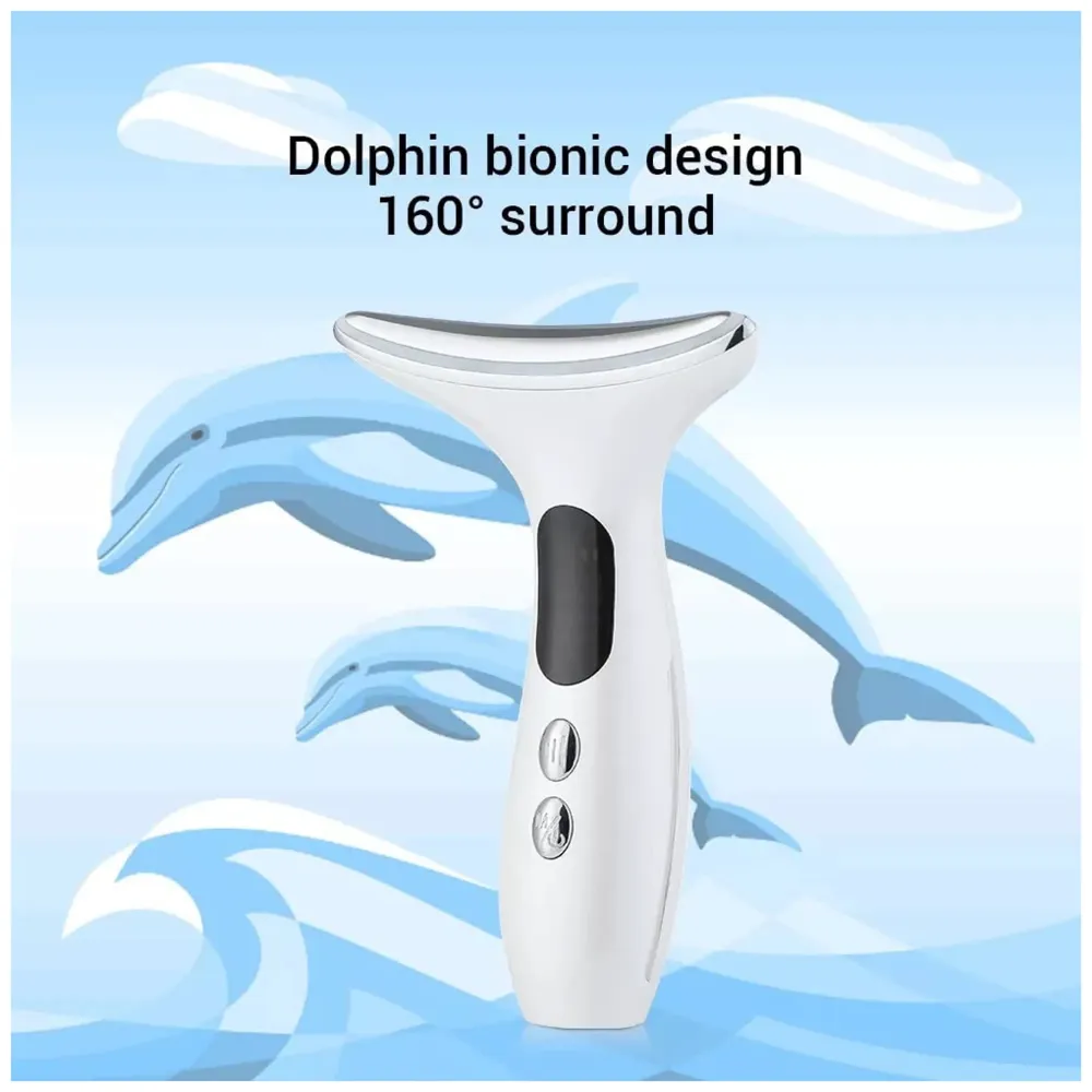 Neck Massager, EMS Microcurrent Vibration Anti Wrinkles Massager Skin Lifting Tightening Device, 3 Color LED Photon Therapy Beauty Device, Neck Care gua sha Double chin Reducer