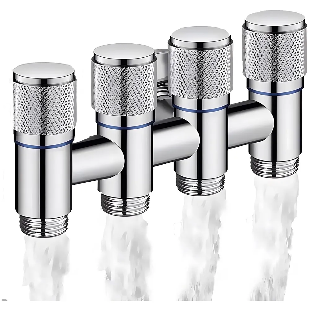 4 in 1 Angular Angle Valve Black Triple Tap for Bathroom, Geyser | Luxury Series Three-Way Angle Valve 4 in 1 valve for Bathroom Three Way Tap Silver Chrome Washing Machine. 15 x 6.5 cm
