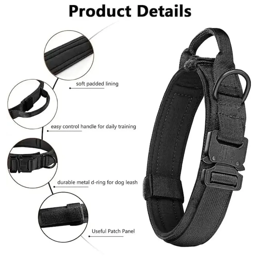 Tactical Dog Collar Dog Collar Adjustable Nylon Collar with Strap Handle Dog Training Collar Quick Release Metal Buckle (XL - 20-23.6 Inch)