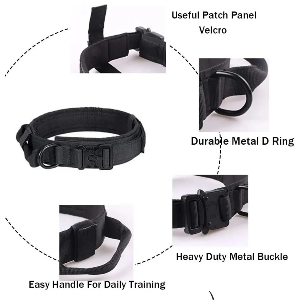 Tactical Dog Collar Dog Collar Adjustable Nylon Collar with Strap Handle Dog Training Collar Quick Release Metal Buckle (XL - 20-23.6 Inch)