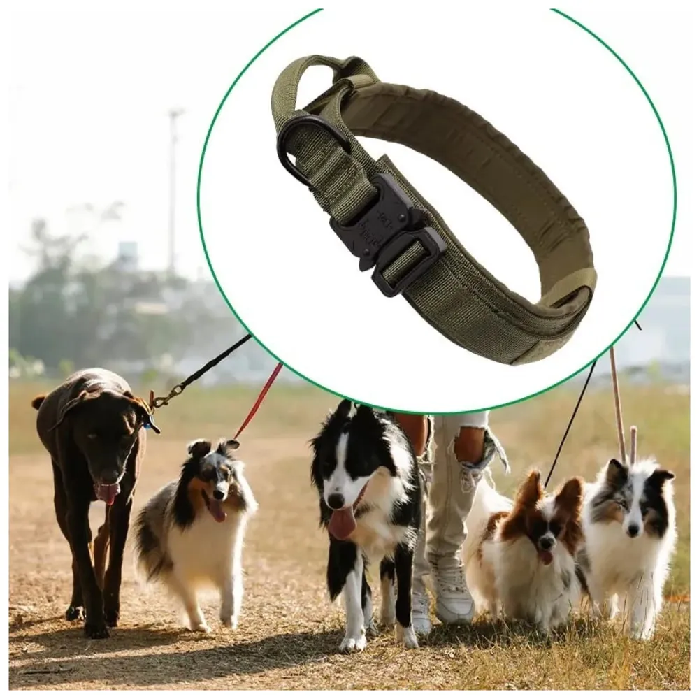 Tactical Dog Collar Dog Collar Adjustable Nylon Collar with Strap Handle Dog Training Collar Quick Release Metal Buckle (XL - 20-23.6 Inch)