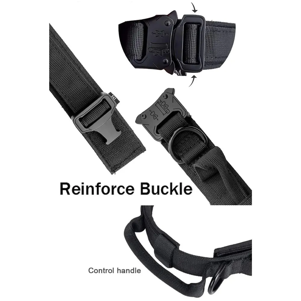 Tactical Dog Collar Dog Collar Adjustable Nylon Collar with Strap Handle Dog Training Collar Quick Release Metal Buckle (XL - 20-23.6 Inch)