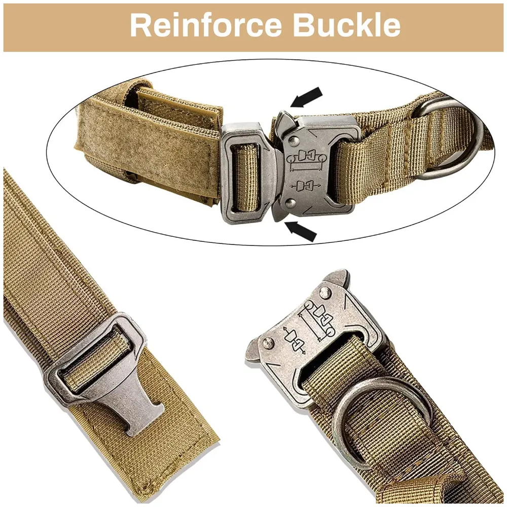 Adjustable Dog Collar Military Dog Collar Made of Nylon with a Handle Strap Metal Buckle Quick Release Dog Training Collar