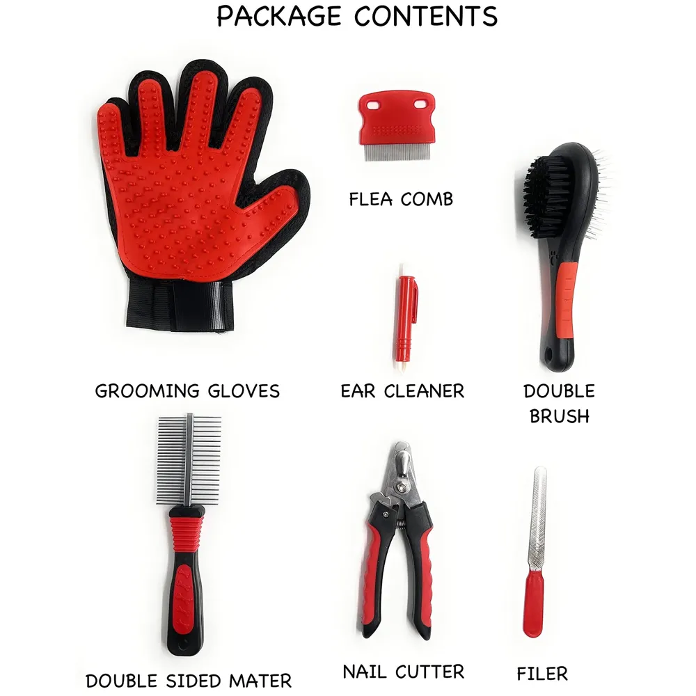 Pet Grooming Kit Grooming Kit With Carry Bag for Dog and Cat with, Double-Sided Dog Comb, Deshedding Glove, Slick Hair Brush, Double Sided Pin Brush, Nail Cutter, Lice Comb, and Filer. - 2