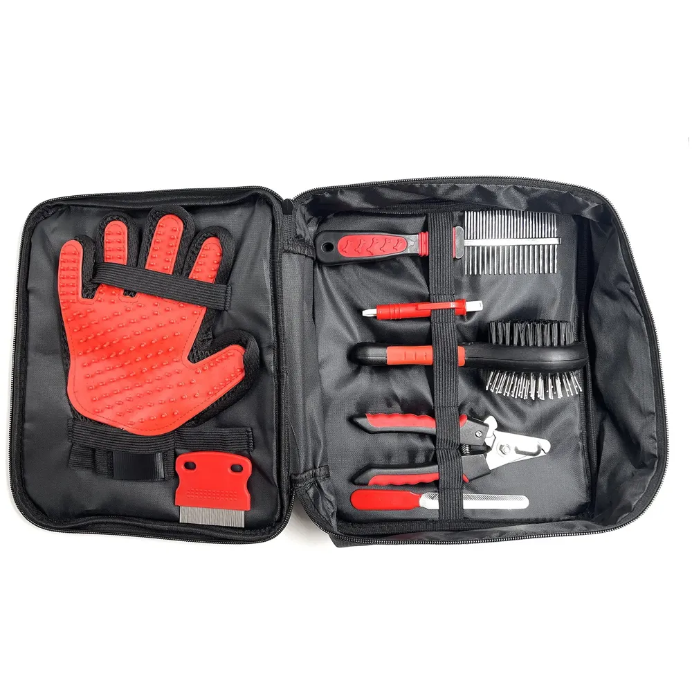 Pet Grooming Kit Grooming Kit With Carry Bag for Dog and Cat with, Double-Sided Dog Comb, Deshedding Glove, Slick Hair Brush, Double Sided Pin Brush, Nail Cutter, Lice Comb, and Filer.