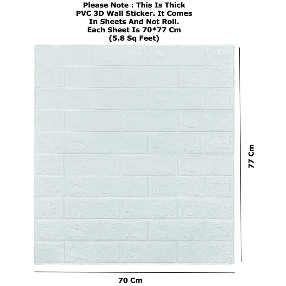 PVC Thick Wallpaper self Adhesive White Bricks wall Sticker with Glue Included for All wall Types