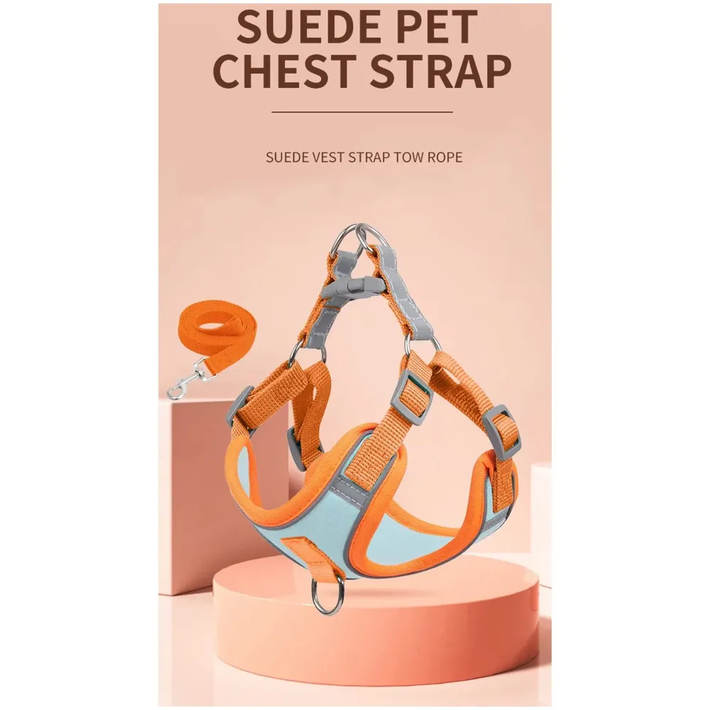 Cat Harness Adjustable Comfortable Faux Suede Vest Harness with reflectors cat Vest for Walking Escape Proof Kitten Soft Sturdy