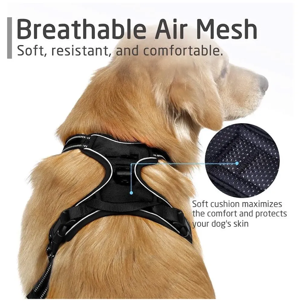 Dog Harness Combo Vest and Leash Breathable Adjustable Dog Body Belt No Pulling No Chock Oxford Fabric for Labradors, Golden Retriever, German Shepherd, Black