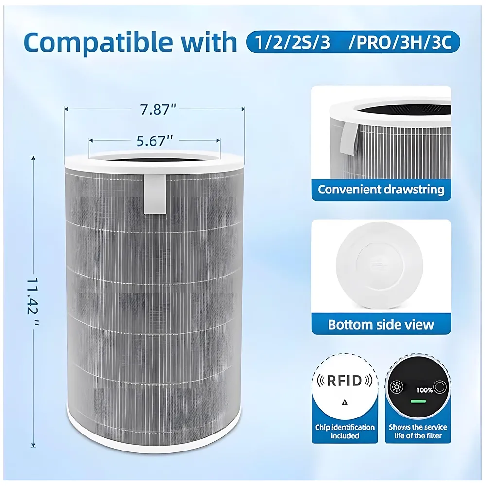 Replacement HEPA Filter, Air Filter for Home Compatible with Mi Air Purifier 1/2 /3 /2S Pro, Air Purifier. Formaldehyde Removal and Activated Carbon – With RFID - 29 cm x 20 cm