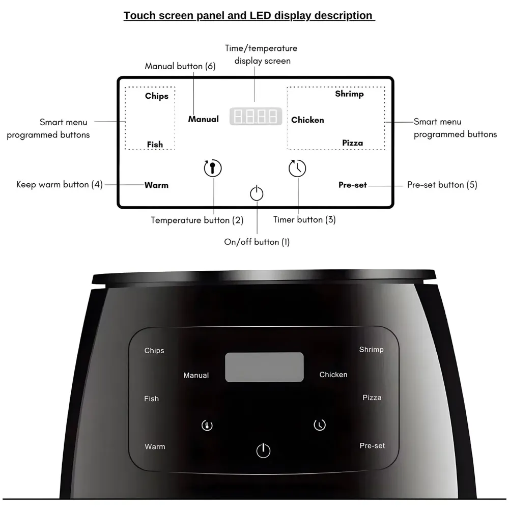 Air Fryer 2400 W 6 Liters Touch Screen Crisps, Roasts, Reheats, & Dehydrates French Fries Chicken Meat Fish Frozen Items Healthier, Faster, Delicious Results Less Oil
