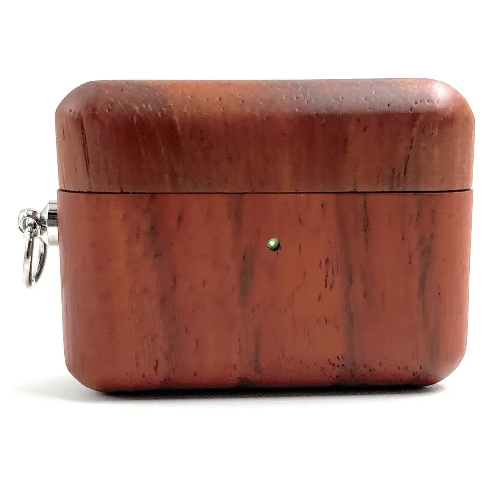 Solid Wood Case Compatible with Airpods Pro Wooden Case Cover Supports Wireless Charging Mahogany Red Wood