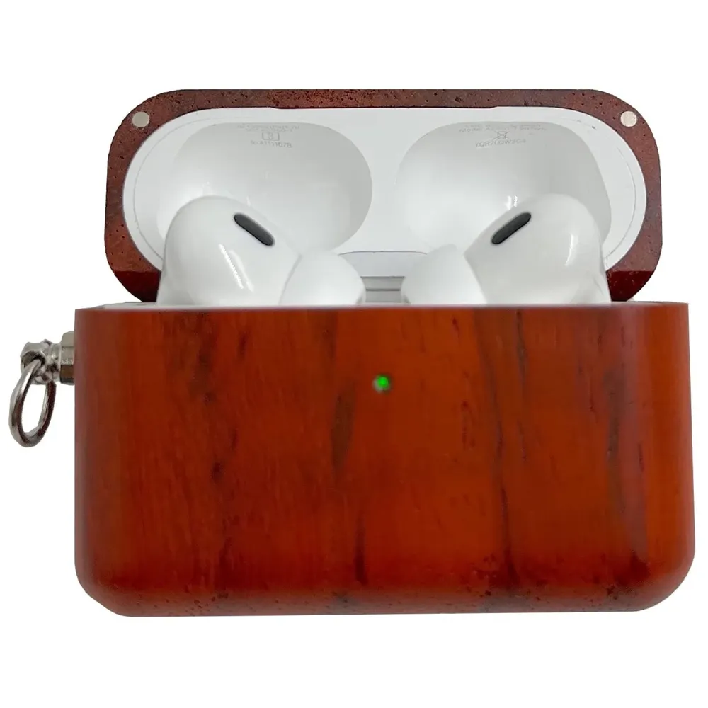 Solid Wood Case Compatible with Airpods Pro Wooden Case Cover Supports Wireless Charging Mahogany Red Wood - 2