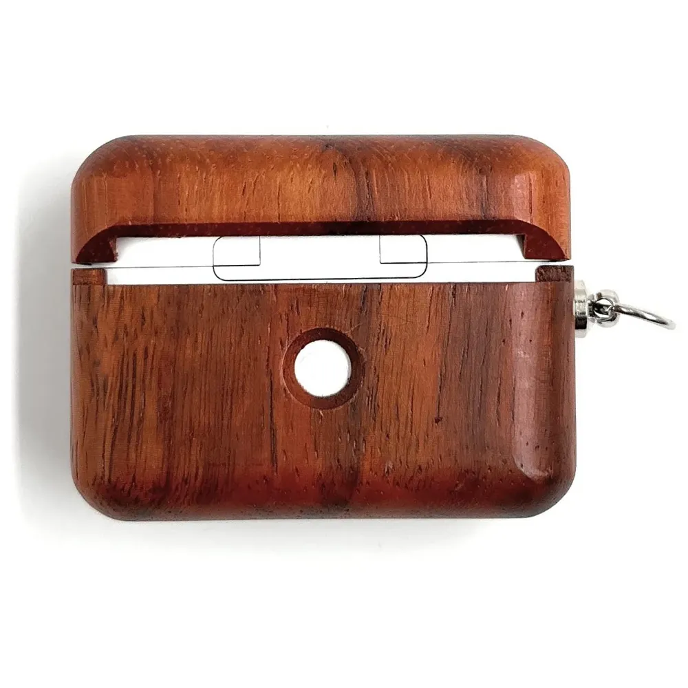 Solid Wood Case Compatible with Airpods Pro Wooden Case Cover Supports Wireless Charging Mahogany Red Wood - 3