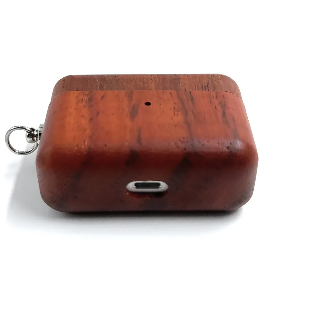 Solid Wood Case Compatible with Airpods Pro Wooden Case Cover Supports Wireless Charging Mahogany Red Wood - 6