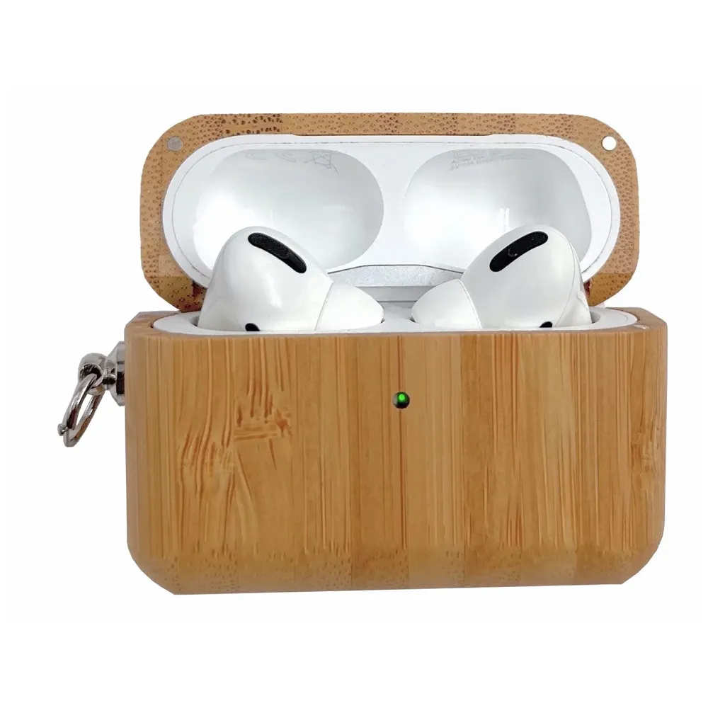 Solid Wood Case Compatible with Airpods Pro Wooden Case Cover Supports Wireless Charging Maple Light Colour Wood - 2