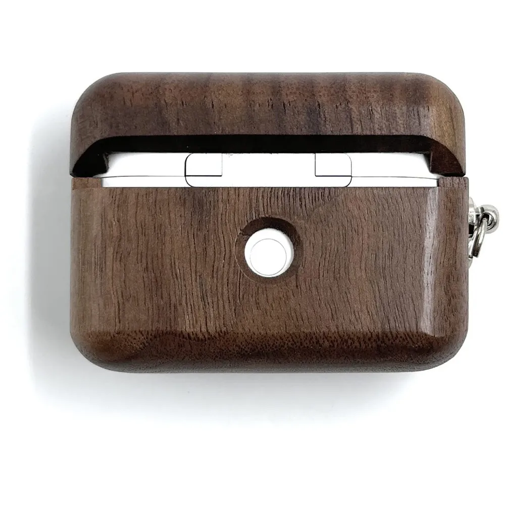 Solid Wood Case Compatible with Airpods Pro Wooden Case Cover Supports Wireless Charging - 4