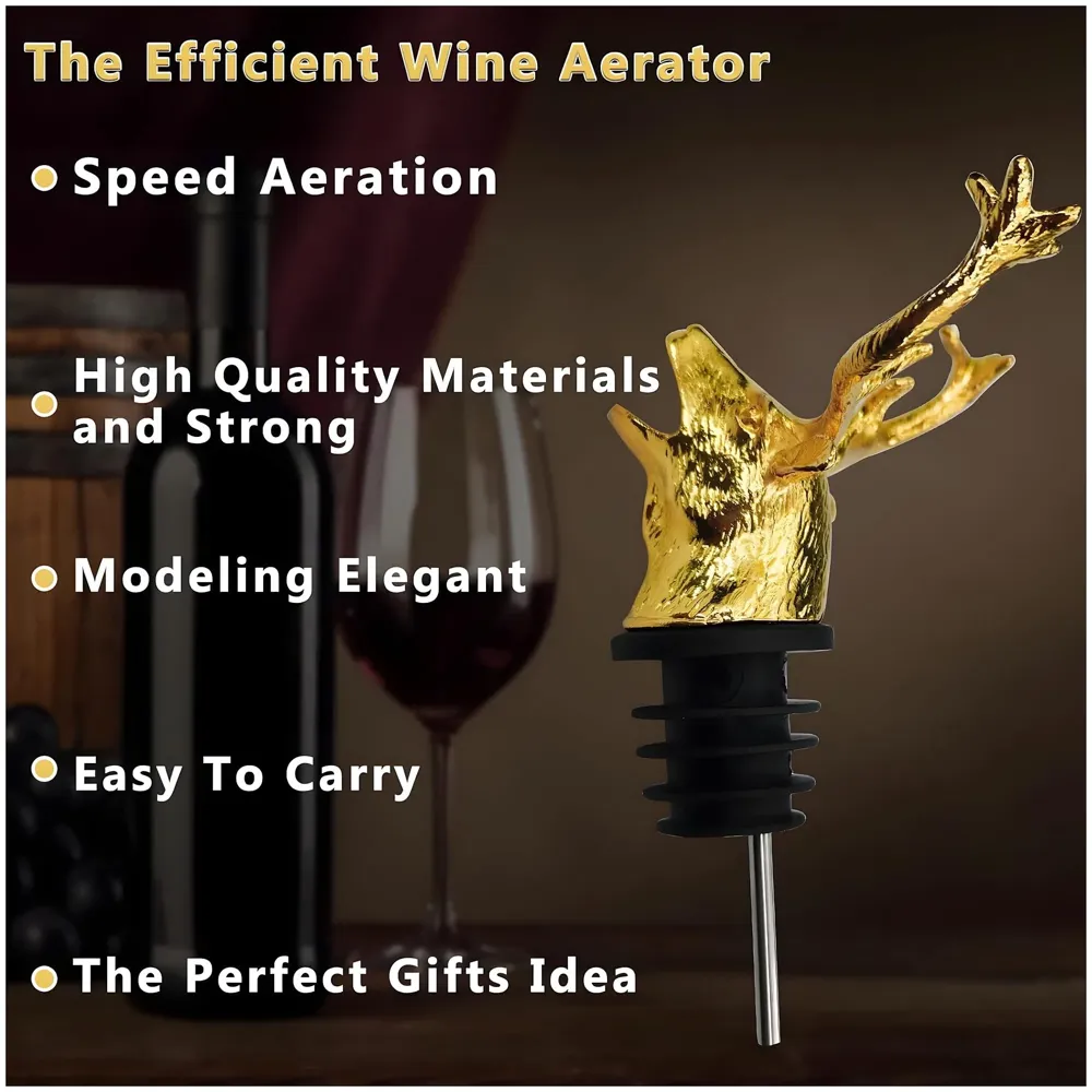 Gold Stag Head Liquor Bottle Pourer Liquor Pour Spout 1Pc Deer Head Bottle Tipping Nozzle Silicone Stoppers Gold for Bars Homes Party