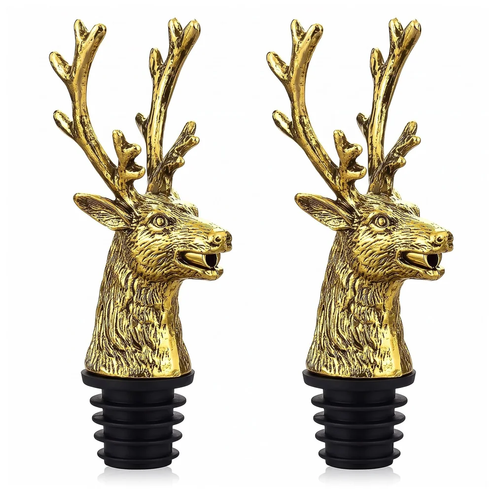 Pack of 2 Gold Stag Deer Head Liquor Bottle Pourer Spout Stopper